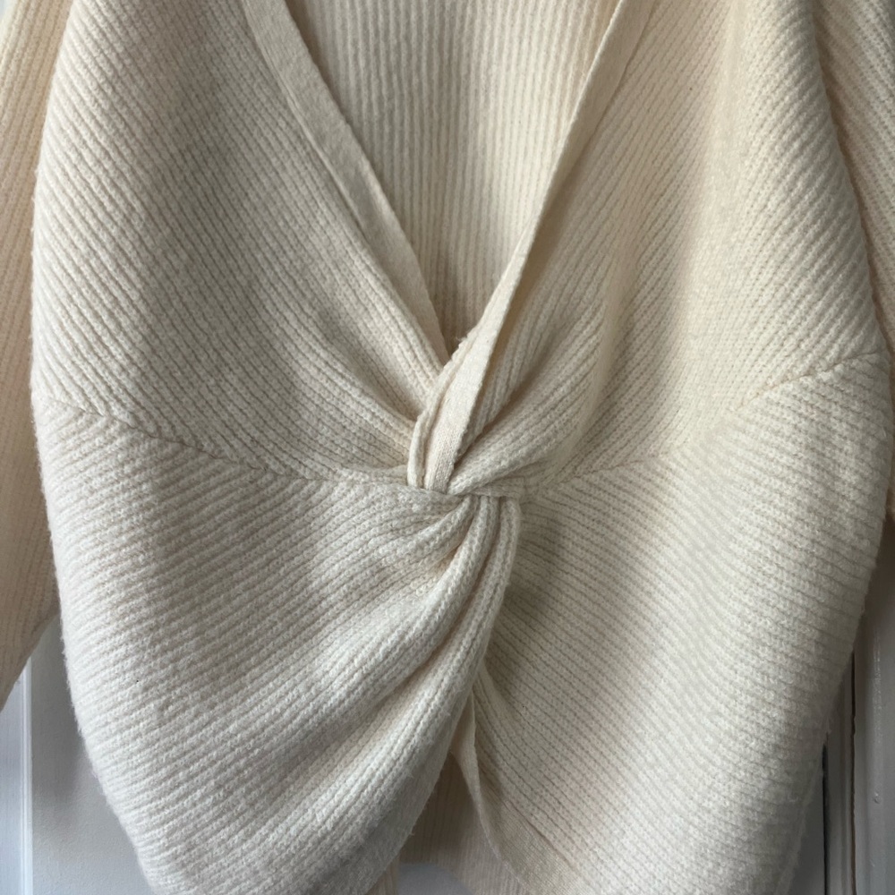 Twist-Front V-Neck Sweater in Cream